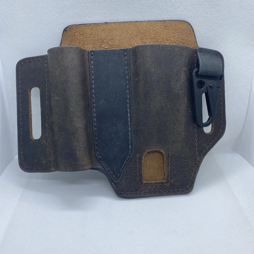Gentlestache Leather Multitool Sheath EDC Belt Organizer Pouch Flashlight Holder